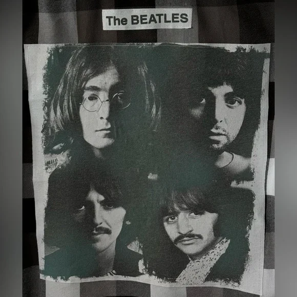 Upcycled The Beatles Vintage Graphic Tee On VANS lightweight flannel shirt Sz M - Picture 4 of 6